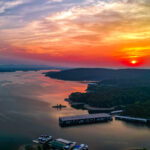Aerial view of a Lake Ouachita Sunset