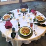 Spa Lunch for 4 with our signature ginger tea, water, champagne, and a Honey Mustard Chicken Bacon Avocado salad.